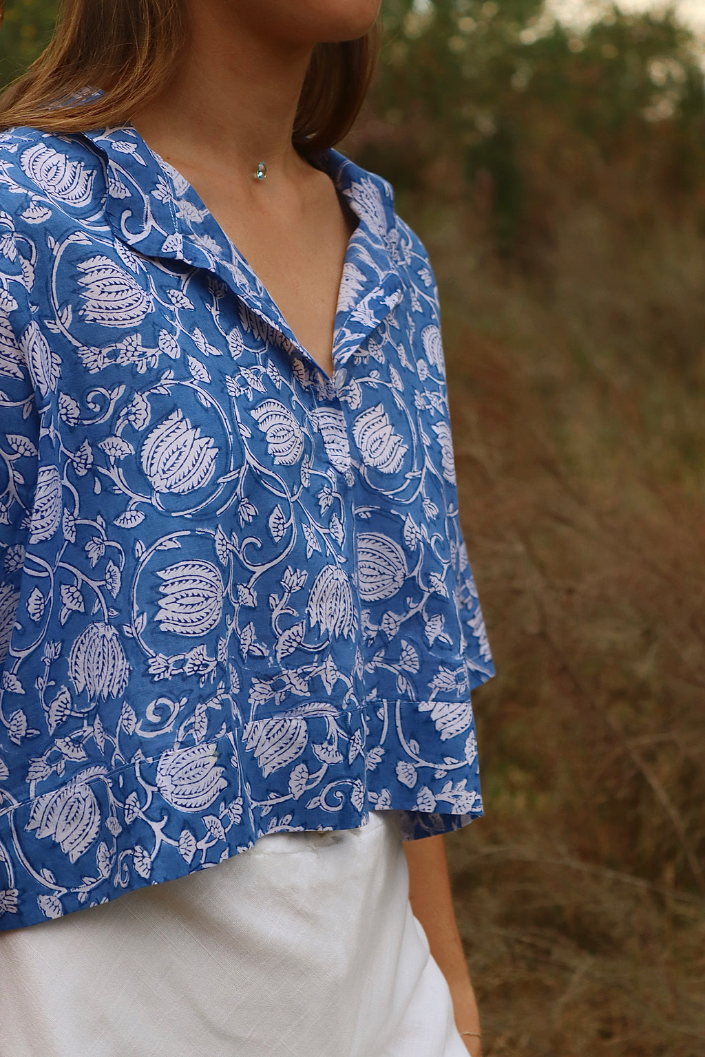 Blue Protea Cropped Blouse