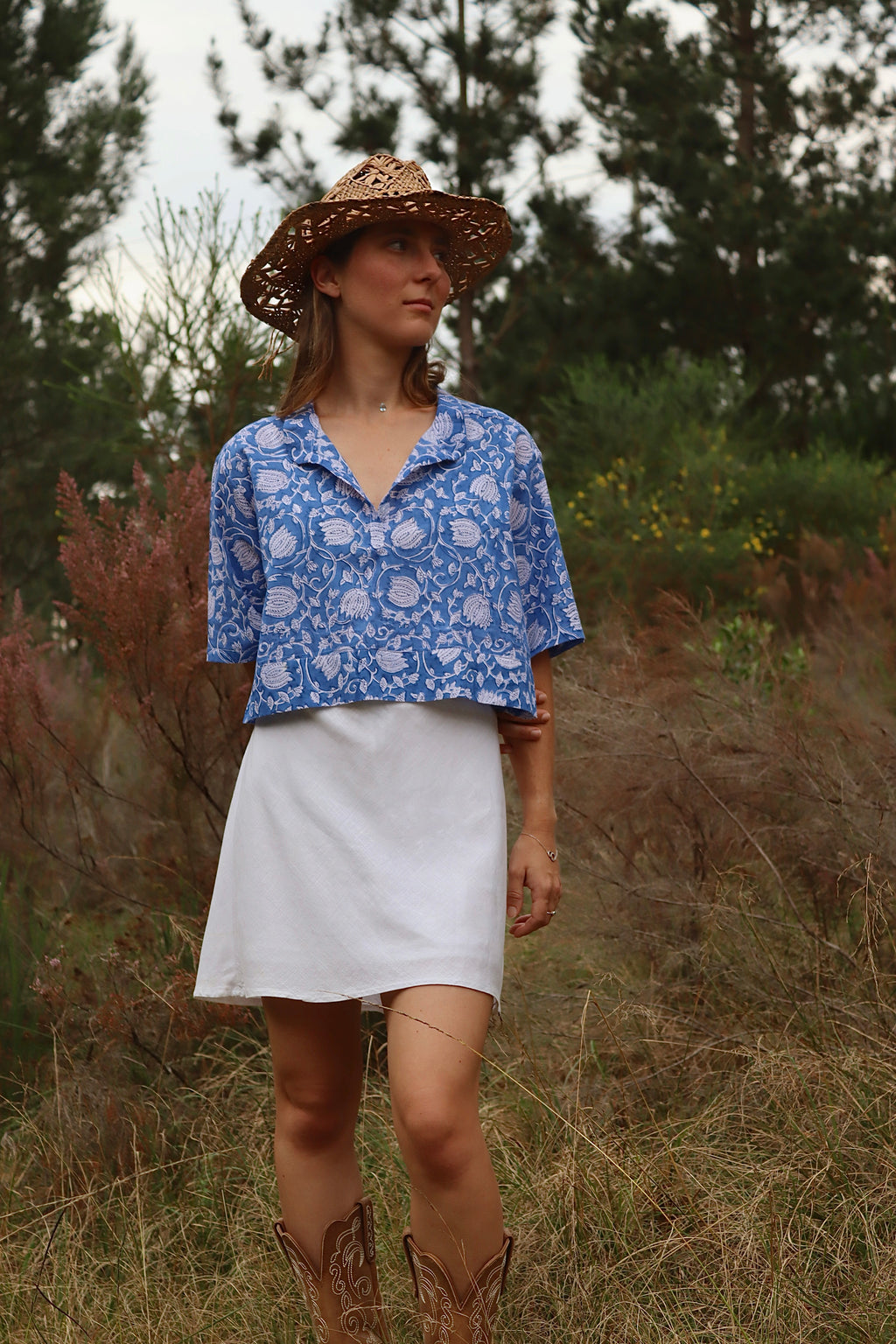 Blue Protea Cropped Blouse