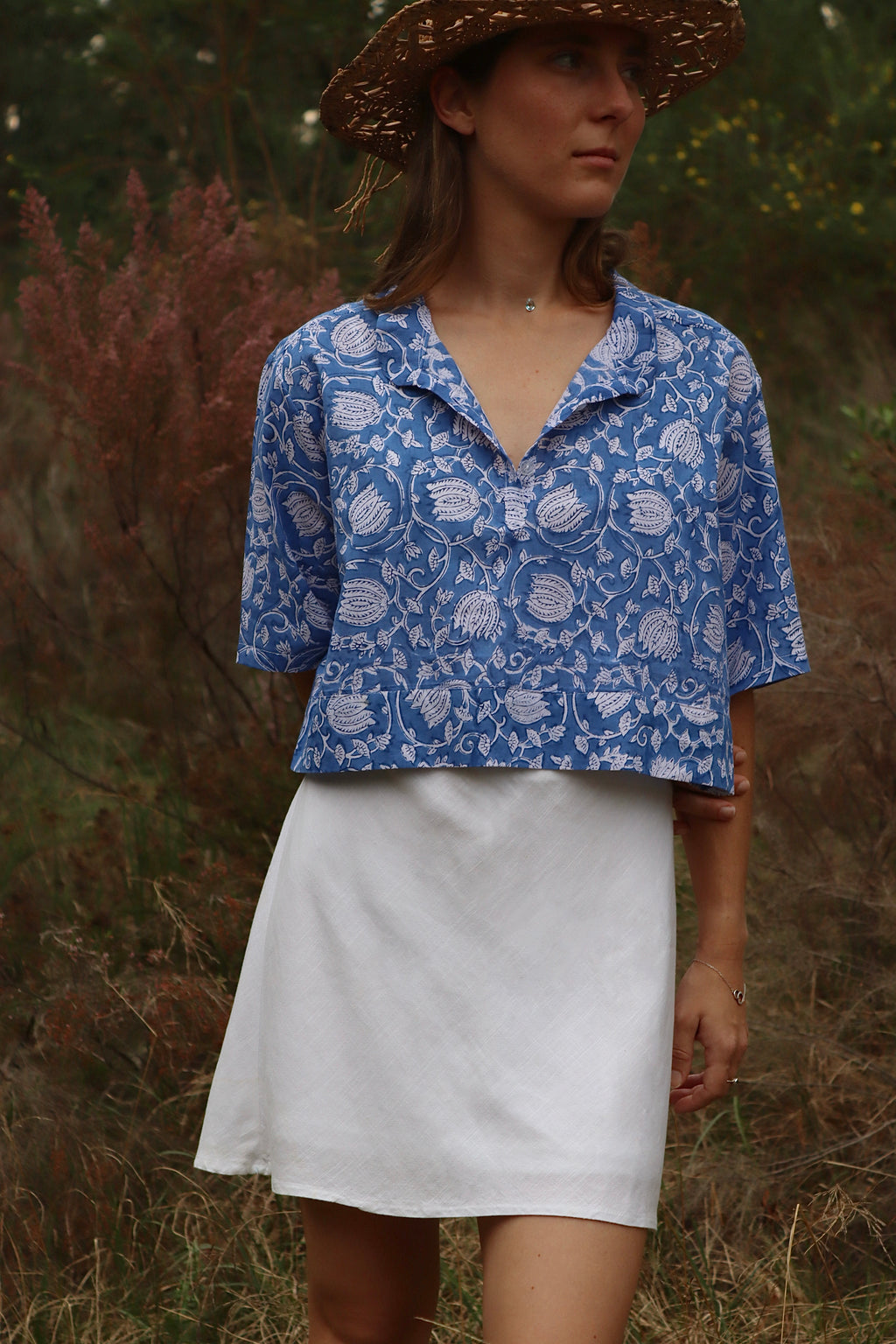 Blue Protea Cropped Blouse